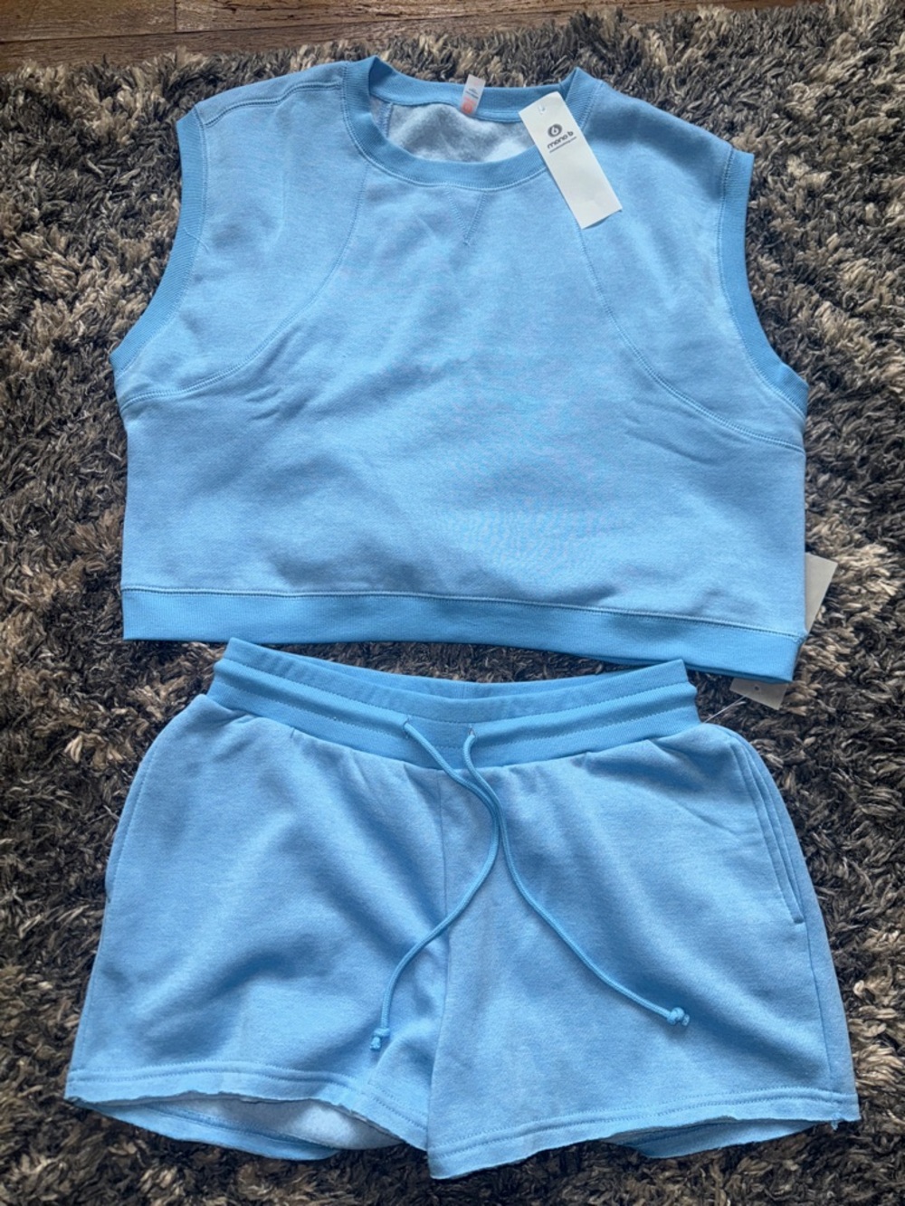 Mono B Light Blue  Lounge Shorts and Sleeveless Crop Top Set